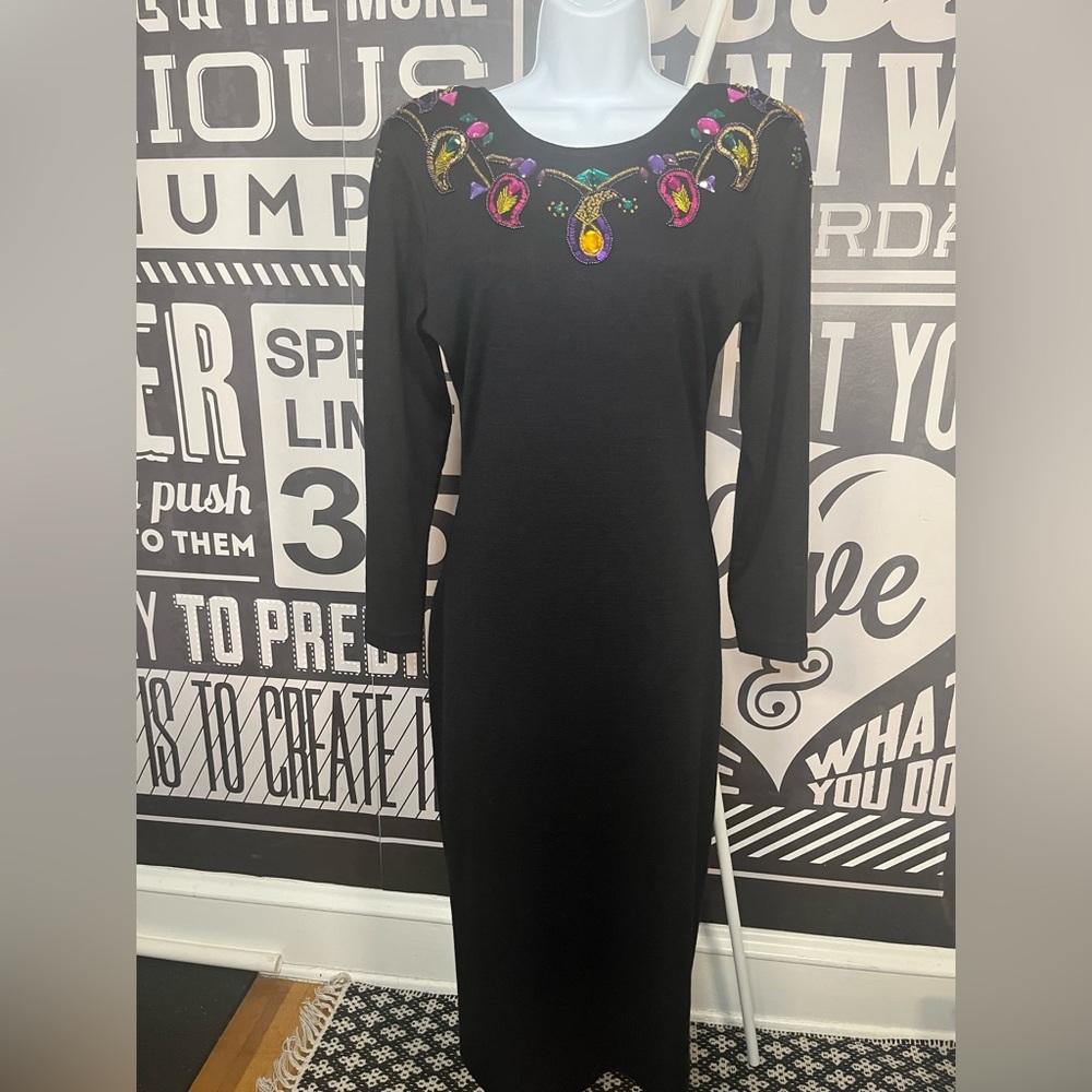 Vintage Maximalist Jeweled Low Back Sweater Dress